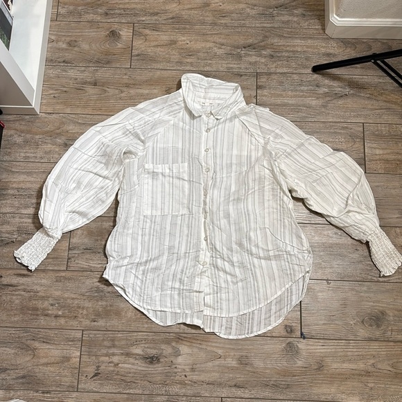 Madewell Tops - Blu Pepper White Long Sleeve Collar Shirt with Tight Ruffled Sleeves